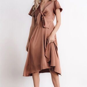 Poppy Satin Midi Dress- Rosy Brown